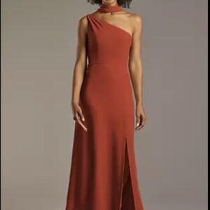 David's Bridal One-Shoulder Chiffon Dress - Cinnamon Color - Size 6
